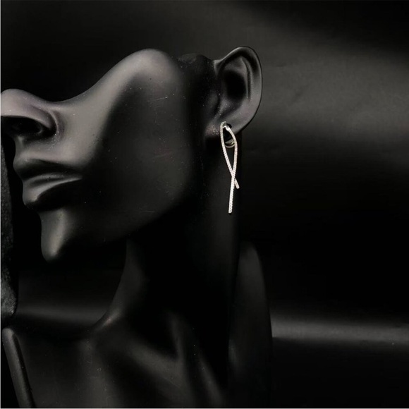 APM Monaco Croisette Paved Geometric Sterling Silver Drop Earrings - Picture 2 of 7